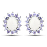 2.44 Carat Genuine Opal and Tanzanite .925 Sterling Silver Earrings