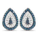 0.43 Carat Genuine Blue Diamond and White Diamond .925 Sterling Silver Earrings