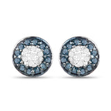 0.20 Carat Genuine Blue Diamond and White Diamond .925 Sterling Silver Earrings