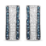 0.50 Carat Genuine Blue Diamond and White Diamond .925 Sterling Silver Earrings
