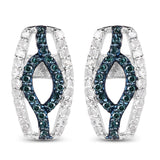 0.42 Carat Genuine Blue Diamond & White Diamond .925 Sterling Silver Earrings