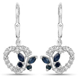 0.55 Carat Genuine Blue Sapphire and White Diamond .925 Sterling Silver Earrings