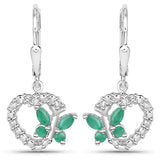 0.43 Carat Genuine Emerald and White Diamond .925 Sterling Silver Earrings