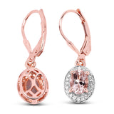 14K Rose Gold Plated 1.60 Carat Genuine Morganite and White Topaz .925 Sterling Silver Earrings