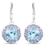 9.96 Carat Genuine Blue Topaz and Tanzanite .925 Sterling Silver Earrings
