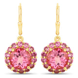 10.74 Carat Genuine Pink Topaz and Rhodolite Garnet .925 Sterling Silver Earrings