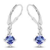 1.13 Carat Genuine Tanzanite and White Diamond .925 Sterling Silver Earrings
