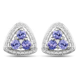 0.61 Carat Genuine Tanzanite and White Diamond .925 Sterling Silver Earrings