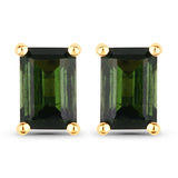 1.30 Carat Genuine Green Tourmaline 14K Yellow Gold Earrings
