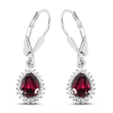 1.71 Carat Genuine Rhodolite and White Topaz .925 Sterling Silver Earrings