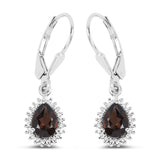 1.61 Carat Genuine Smoky Quartz and White Topaz .925 Sterling Silver Earrings