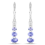 1.94 Carat Genuine Tanzanite and White Topaz .925 Sterling Silver Earrings
