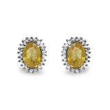 2.22 Carat Genuine Yellow Sapphire & White Diamond .925 Sterling Silver Earrings