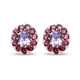 18K Rose Gold Plate 8.00 Carat Genuine Amethyst Rhodolite & White Topaz .925 Sterling Silver Earring