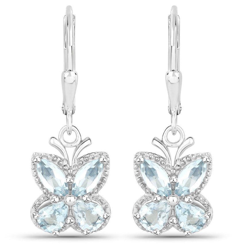 1.76 Carat Genuine Aquamarine .925 Sterling Silver Earrings