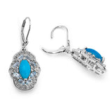 3.35 Carat Genuine Turquoise, Blue Topaz & White Topaz .925 Sterling Silver Earrings