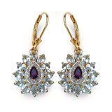 14K Yellow Gold Plate 4.92 Carat Genuine Amethyst Blue Topaz & White Topaz .925 Silver Earring