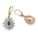 14K Yellow Gold Plate 4.92 Carat Genuine Amethyst Blue Topaz & White Topaz .925 Silver Earring