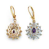 14K Yellow Gold Plate 4.92 Carat Genuine Amethyst Blue Topaz & White Topaz .925 Silver Earring
