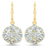 18K Yellow Gold Plated 4.58 Carat Genuine Blue Topaz and White Topaz .925 Sterling Silver Earrings