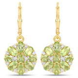 18K Yellow Gold Plated 4.22 Carat Genuine Peridot and White Topaz .925 Sterling Silver Earrings