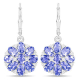 4.46 Carat Genuine Tanzanite and White Topaz .925 Sterling Silver Earrings