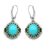 6.36 Carat Genuine Turquoise & Chrome Diopside .925 Sterling Silver Earrings