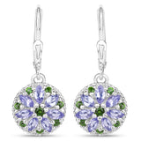 1.48 Carat Genuine Tanzanite & Chrome Diopside .925 Sterling Silver Earrings