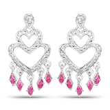0.98 Carat Genuine Ruby and White Diamond .925 Sterling Silver Earrings