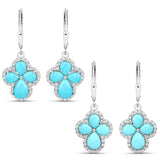 3.93 Carat Genuine Turquoise and White Zircon .925 Sterling Silver Earrings