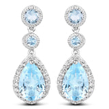 9.46 Carat Genuine Blue Topaz & White Topaz .925 Sterling Silver Earrings