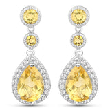 7.06 Carat Genuine Citrine and White Topaz .925 Sterling Silver Earrings