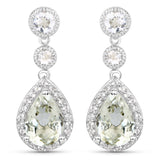 7.24 Carat Genuine Green Amethyst and White Topaz .925 Sterling Silver Earrings