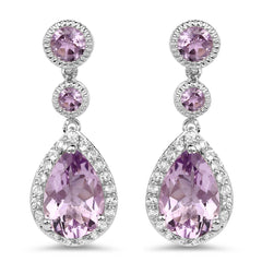 7.16 Carat Genuine Pink Amethyst and White Topaz .925 Sterling Silver Earrings