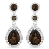 7.34 Carat Genuine Smoky Quartz and White Topaz .925 Sterling Silver Earrings