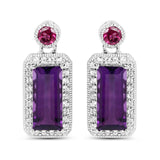 6.98 Carat Genuine Amethyst, Rhodolite and White Topaz .925 Sterling Silver Earrings