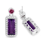 6.98 Carat Genuine Amethyst, Rhodolite and White Topaz .925 Sterling Silver Earrings