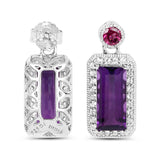 6.98 Carat Genuine Amethyst, Rhodolite and White Topaz .925 Sterling Silver Earrings