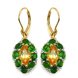 14K Yellow Gold Plate 4.72 Carat Genuine Citrine Chrome Diopside & White Topaz .925 Silver Earring