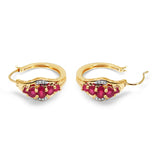 14K Yellow Gold Plate 1.88 Carat Genuine Glass Filled Ruby & White Topaz .925 Silver Earring