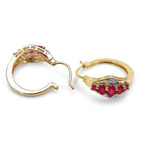 14K Yellow Gold Plate 1.88 Carat Genuine Glass Filled Ruby & White Topaz .925 Silver Earring
