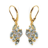 14K Yellow Gold Plated 1.55 Carat Genuine Aquamarine & White Topaz .925 Sterling Silver Earrings