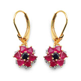 14K Yellow Gold Plate 2.12 Carat Black Sapphire Glass Filled Ruby White Topaz 925 Silver Earring