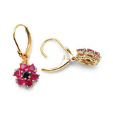 14K Yellow Gold Plate 2.12 Carat Black Sapphire Glass Filled Ruby White Topaz 925 Silver Earring