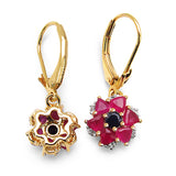 14K Yellow Gold Plate 2.12 Carat Black Sapphire Glass Filled Ruby White Topaz 925 Silver Earring