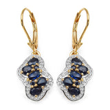 14K Yellow Gold Plated 2.12 Carat Genuine Blue Sapphire .925 Sterling Silver Earrings