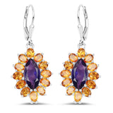 6.54 Carat Genuine Amethyst & Madeira Citrine .925 Sterling Silver Earrings