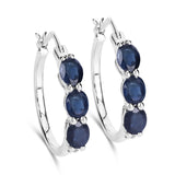 2.05 Carat Genuine Blue Sapphire and White Diamond .925 Sterling Silver Earrings