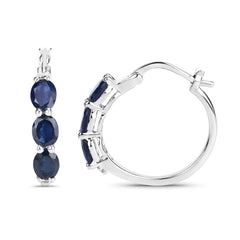 2.05 Carat Genuine Blue Sapphire and White Diamond .925 Sterling Silver Earrings