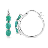 1.69 Carat Genuine Emerald and White Diamond .925 Sterling Silver Earrings
